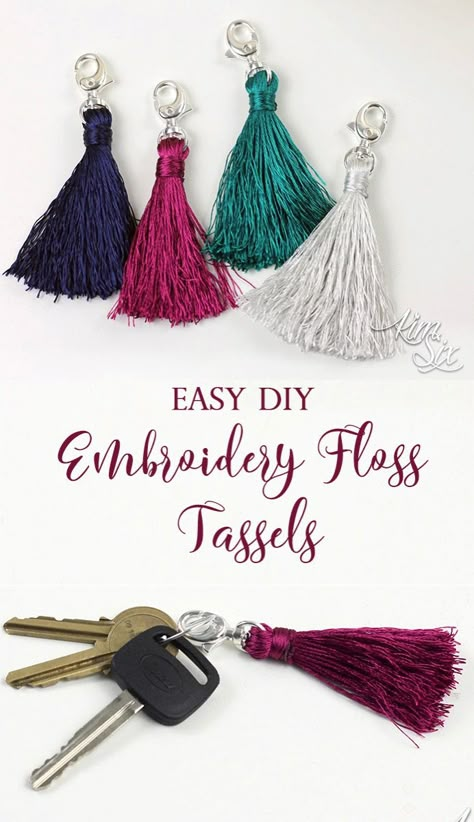 Crafts With Tassels, Make Tassels Embroidery Thread, Making Tassels Embroidery Thread, Embroidery Thread Tassels Diy, How To Make Tassel Keychain, Diy Tassels Decoration, How To Make A Tassel Embroidery Thread, Yarn Keychain Diy Easy, Things To Do With Embroidery Floss