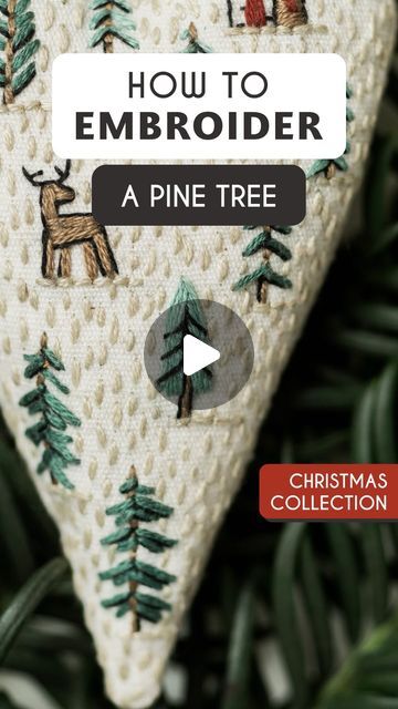 Stella Caraman | Embroidery Patterns & Tutorials on Instagram: "🎄Let’s embroider a pine tree in under 30 seconds.

🪡 I used Satin Stitch with 3 strands and 1 strand for the small details. To get the triangular shape, I “fanned” the stitches—this works when one side is wider than the other, by adding short stitches between long ones.

🪡 The smaller details are done with Straight Stitch using 1 strand, a basic stitch every beginner learns.

Are you ready to try it?👇" Embroidery Patterns Tutorials, I Did A Thing, Straight Stitch, Satin Stitch, Punch Needle, Pine Tree, All Things Christmas, Embroidery Art, Video Tutorial