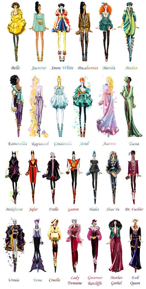 Sashii Kami updated the princesses style; and the villains, both female and male! Disney Villains Female, Disney Villains Costumes Female, Female Villian Costume, Disney Villains Outfit Ideas, Villians Costumes For Women, Villian Halloween Costumes Female, Disney Villains Outfits, Movie Villains Costumes, Disney Villains Cosplay