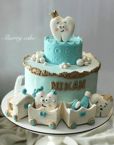 Tooth Cake Design Images (Tooth Birthday Cake Ideas) Happy First Tooth Cake, First Tooth Cake Ideas, Tooth Cake Design, First Teeth Cake Ideas, First Tooth Cake, Teeth Cake, Cake Design Images, Tooth Cake