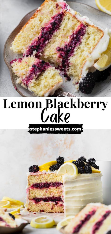 Lemon Blackberry Cake, Fluffy Lemon Cake, Homemade Blackberry Jam, Sour Cream Uses, Blackberry Dessert, Fruity Dessert, Moist Lemon Cake, Spring Recipes Dessert, Blackberry Cake