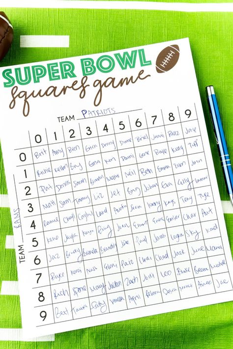 Free printable Super Bowl squares game board! Perfect for any some Super Bowl fun or really watching any football game! Super Bowl Trivia, Super Bowl Squares, Football Squares Template, Super Bowl Bingo, Superbowl Squares, Football Squares, Super Bowl Game, Superbowl Party Games, Safety Slogans