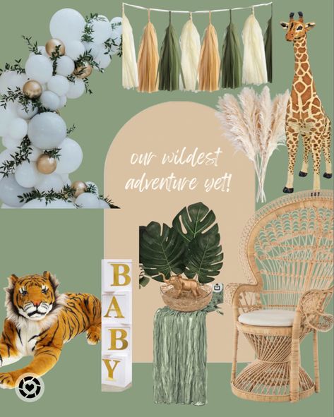 Safari Baby Sprinkle Boy, Boho Jungle Party, Safari Gender Reveal Jungle Theme, Jungle Gender Reveal Ideas, A Wild One Baby Shower Theme, Boho Animal Baby Shower Ideas, Baby Animal Shower Theme, Safari Baby Shower Gender Neutral, Its About To Get Wild Baby Shower Ideas