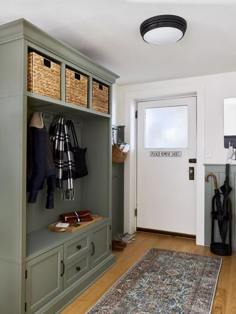 Functional Mudroom, Mudroom Makeover, Basement Decorating Ideas, Dream Basement, Basement Decorating, Coat Storage, Kids Basement, Entryway Lighting, Basement Makeover