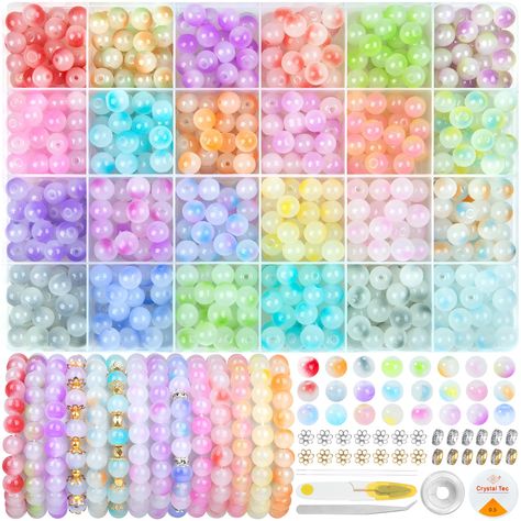 PRICES MAY VARY. Items in the Kit: The glass beads for jewelry making contains 24 colors 8mm 600pcs glass beads and 100pcs spacer beads, 1 roll of elastic string, 1 roll of crystal string, a scissors, a tweezers, two beaded needles. Wide Range of Colors: The crystal beads has a wide range of colors. Whether it's a sparkling red, a vibrant blue, or a deep purple, each color adds unique personality and charm to the glass beads for bracelets. Whether you prefer bright and lively colors or soft and Cheap Dangling Beads For Jewelry Making, Cheap Faceted Beads Necklaces For Jewelry Making, Cheap Multicolor Beads For Jewelry Making, Cheap Polished Beads For Jewelry Making, Bracelet Making Kit Michaels Stores, Bracelets Bead Kit, Cheap Themed Beaded Bracelets As Gifts, Pearl Bead Bracelet Kit, Cheap Fun Beaded Necklaces For Jewelry Making