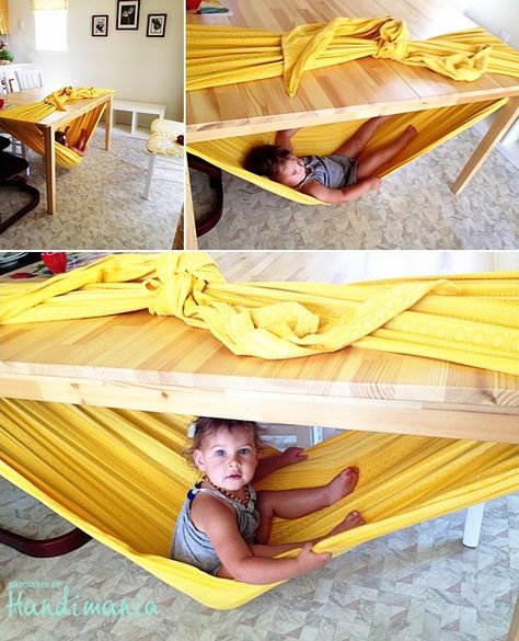 kids'll love it!...under-the-table hammock...how to... Perlengkapan Bayi Diy, Kids Hammock, Baby Hammock, Diy Hammock, Indoor Hammock, Smart Tiles, Woven Wrap, Baby Diy, Baby Wraps