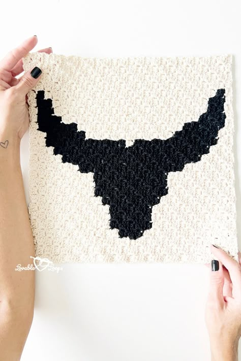 Longhorn Crochet Pattern, Crochet Longhorn, Corner To Corner Crochet Pattern, C2c Crochet Pattern, C2c Crochet Pattern Free, Corner Crochet, Longhorn Cow, Corner To Corner Crochet, Crochet Patterns Free Beginner