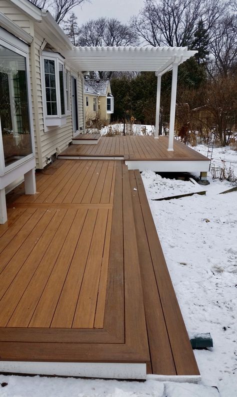 Long Decks Ideas, Low Deck Designs Ground Level, Multi Level Deck Ideas On A Slope, Deck Without Railing Ideas, Decks Without Railings, L Shaped Deck, Timbertech Deck Ideas, Deck Ideas For Small Backyards, Narrow Deck