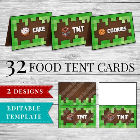 Minecraft Food Labels Free, Minecraft Food Printables, Minecraft Food Tent Cards, Minecraft Food Tents, Minecraft Party Activities, Minecraft Printable, Minecraft Party Food, Minecraft Party Supplies, Minecraft Party Printables