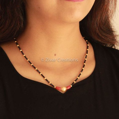 Coral Black Beads Jewellery, Black Beads Mangalsutra Design Simple Short, Pearl Mangalsutra Designs, Black Beeds Chain Indian Gold Short, Coral Beads Jewellery Indian, Coral Mangalsutra, Pearl Mangalsutra, Fancy Mangalsutra, Handmade Necklace Designs