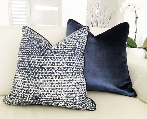 ON SALE Cushions, Navy Cushion Cover, Navy Pillows, Blue and Grey Cushions, Modern Cushion Cover, Dots, Indigo Blue, Velvet Cushion Cover. - Etsy UK Modern Cushion Covers, Kitchen Renovation Inspiration, Couch Styling, Navy Blue Pillows, Pillows Blue, Navy Pillows, Modern Cushions, Grey Couches, Renovation Inspiration