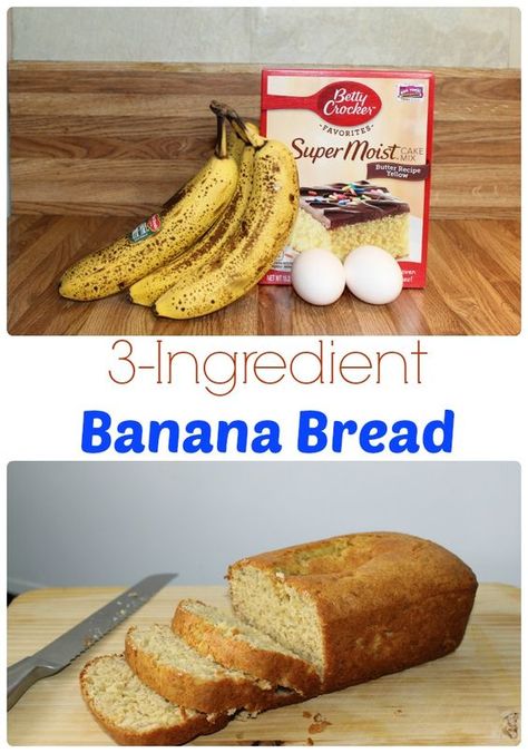 3 Ingredient Banana Bread Banana Bread Recipe 3 Ingredients, Banana Bread 3 Ingredient, 3 Ingredient Banana Bread, Banana Bread Easy Moist, Punch Bowl Cake Recipe, Ripe Banana Recipe, Delicious Banana Bread, Banana Dessert Recipes, Vegan Cinnamon Rolls