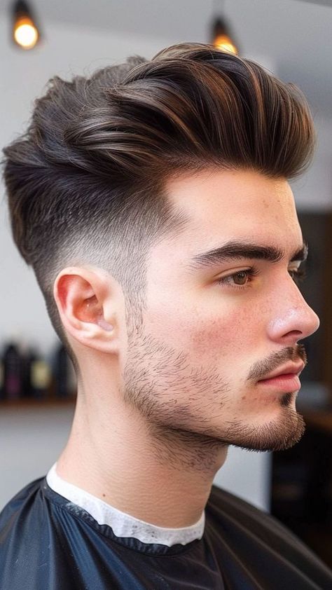 Mens Pompadour, Haircut Square, Faded Haircut, Hairstyles Professional, Hairstyle Guide, Low Taper Fade Haircut, Mid Fade Haircut, Men Fade Haircut Short, Popular Mens Haircuts