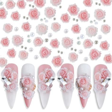 PRICES MAY VARY. √【Simulation Flower Nail Charms Nail Set】The nail art kit includes about 30 pieces of simulated roses and some matching nail art beads, the flowers are available in 6mm and 8mm sizes, while the beads are available in three types of white pearls, aurora glass beads and silver steel beads, all the sizes and quantities of the nail beads are randomized. √【Carved Flower Charms for Nails Design】Our nail art carved rose nail charms adopt a 3D simulated rose shape design, with exquisite Nail Pearls, Flower Nail Charms, Nail Art Beads, Nail Flowers, Charms For Nails, Nails Charms, Girls Nail Designs, Gradient Color Design, Nail Charm