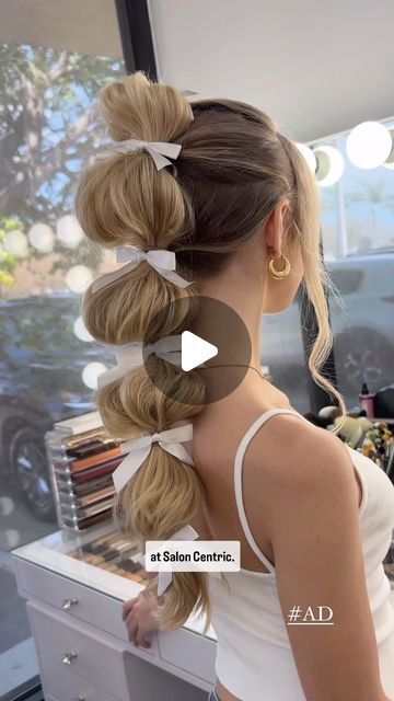 Smooth Ponytail, Bubble Pony, Ponytail Tutorial, Pony Hairstyles, Bubble Ponytail, Halloween Accessories Hair, Hair Smooth, Dance Hairstyles, Bow Hairstyle