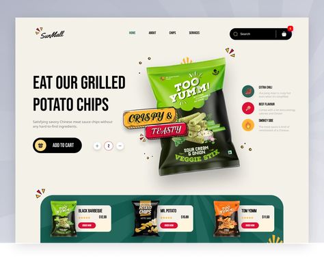 Snacks Website Design, Ecommerce Web Design Layout, Food Website Design Inspiration, Product Banner Design, Product Infographic, Webpage Design Layout, Food Website Design, Layout Site, Bio Pool