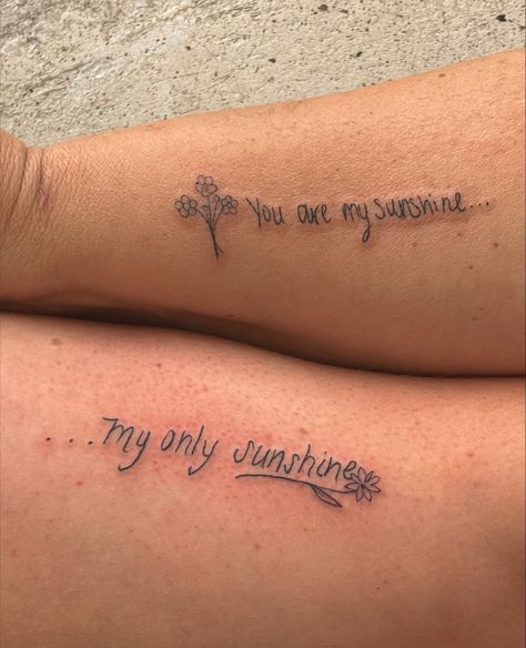 You are my sunshine matching tattoo // mom and daughter matching tattoo // my only sunshine Cute Tattoos Mom And Daughter, Matching Daughter Mom Tattoos, Tattoos Dedicated To Boyfriend, Tattoos To Match With Mom, Tattoo For Female Unique, Mom And Daughter Tattoos You Are My Sunshine, Minimalist Matching Tattoo Mom And Daughter, Tattoo Ideas For Daughter And Mom, Match Mom And Daughter Tattoos