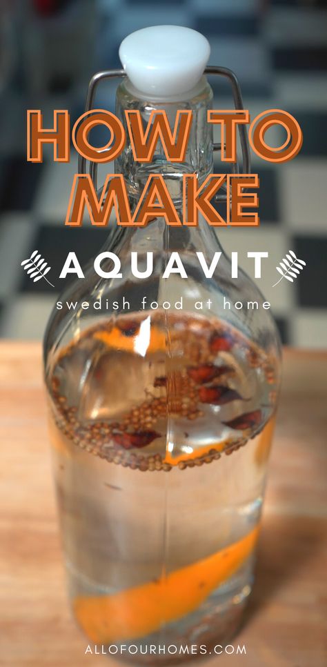 Learn how to make homemade aquavit (akvavit) the Swedish way! Aquavit (also known as akvavit) is an essential part of any holiday celebration from Christmas to Mid-sommars and it is surprisingly easy to make at home. Just a few ingredients, and you're on your way! Aquavit is usually sipped along with beer during a meal. In our family, we enjoy it with herring and potatoes. #aquavit #akvavit #swedishfood #diyaquavit #homemadeaquavit #scandinaviandrink Aquavit Cocktails, Unique Alcoholic Drinks, Vacation Cocktails, Swedish Midsummer, Flavored Alcohol, Swedish Food, Homemade Alcohol, Citrus Vodka, Homemade Liquor