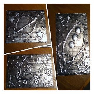 Outer Space Crafts, Tin Foil Art, Space Art Projects, Rocket Art, Outer Space Art, Aluminum Foil Art, 4th Grade Art, Planets Art, Spaceship Art