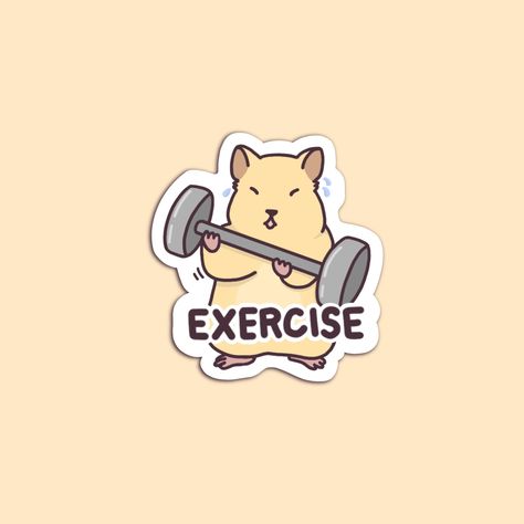 A motivation sticker perfect to remind one to exercise!  All Stickers are laminated, water-resistant, and come with a freebie! Stickers are very durable, long lasting, and weather resistant. All art is made by me! If you enjoy the art, please consider checking out my store! Motivating Stickers, Exercise Stickers, Hamster Sticker, Freebie Stickers, Nice Tattoos, Motivational Stickers, Colorful Stickers, Motivational Sticker, Mouse Rat