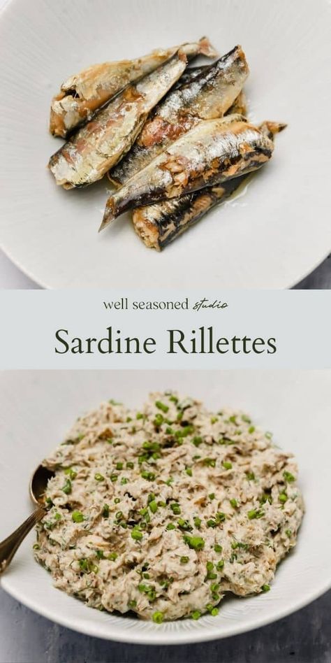 Sardine Recipes Canned, Rillettes Recipe, Sill Recept, Canned Sardines, Sardine Recipes, Canned Fish, Pate Recipes, Snacks Für Party, Fish And Chips