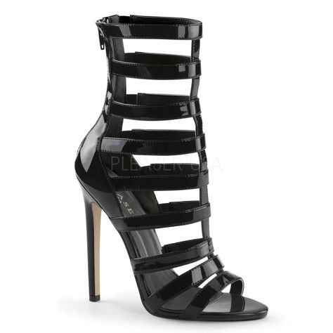 Festival Shoes, Black Patent Heels, Ankle Sandals, Pleaser Shoes, Black Strappy Sandals, Caged Sandals, Bootie Sandals, Cosplay Shoes, 5 Inch Heels