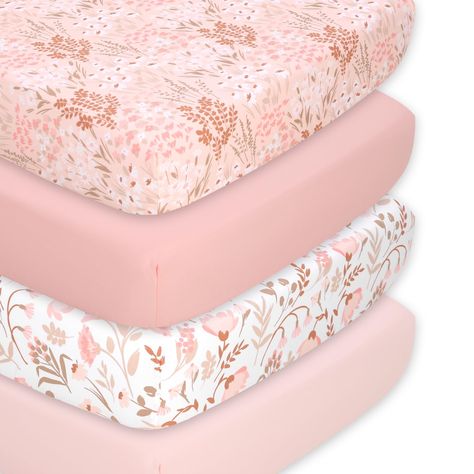 PRICES MAY VARY. Sweet Baby Girl Sheets Set – This Whimsical Floral 4 pack crib sheet set in pink and tan are the perfect start for your baby girl Super Soft and Breathable – The fabrics in our fitted crib sheets have been carefully selected to be soft, comfortable, and breathable. Made from 100% microfiber, these baby crib sheets will be the perfect addition to your little one's nursery High Quality & Easy Care – Designed to be fade resistant and machine washable for easy care. For best long-te Vintage Floral Nursery Decor, Vintage Floral Nursery, Baby Girl Crib Sheets, Baby Room Closet, Crib Sheets Girl, Floral Nursery Decor, Baby Room Themes, Baby Crib Sheets, Pink Sheets