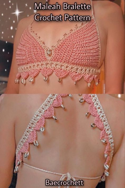 Triangular Crochet Shawl Pattern, Connected To Everything Attached To Nothing, Yarn Products Ideas, Crochet Tops With Beads, Unique Crochet Clothes, Beaded Crochet Top, Crochet Top With Beads, Crochet Straps For Tops, Crochet Lingerie Pattern Free