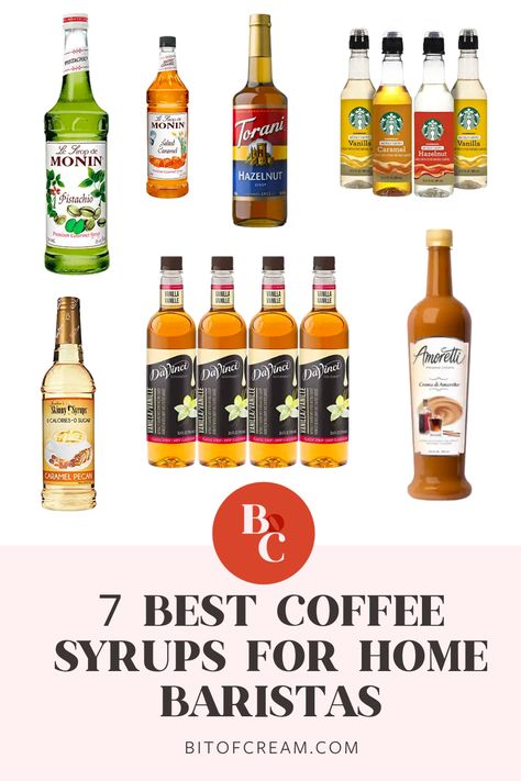 Keeping some yummy syrups on hand for your coffee bar is essential for anyone who enjoys a sweet and flavorful coffee! Read about the basics of syrup, which brands make the best syrup, and how to make one at home, too! Syrup Bar, Caramel Coffee Syrup, Coffee Syrups, Coffee Ingredients, Coffee Bar Design, Homemade Syrup, Coffee Syrup, Caramel Pecan, Flavored Syrup