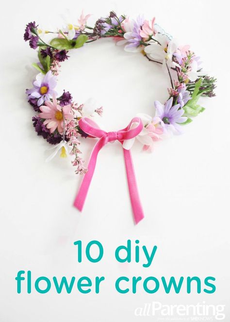 These 10 DIY flower crowns are great for playtime or birthday celebrations. Your baby or toddler will look adorable in this headdress while celebrating her first, second, or third birthday. Diy Flower Crowns, Diy Floral Crown, Crown Accessories, Crown Diy, Flowers Crown, Diy Flower Crown, Crown For Kids, Fairy Crown, Diy Crown