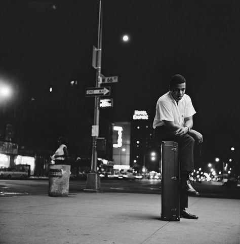 Francis Wolff - Wayne Shorter, NYC, 1965. Wayne Shorter on the northwest corner of Columbus Avenue & 66th Street during a photo shoot for Blue Note Records. Birdland Jazz Club, Miles Davis Art, Francis Wolff, Paul Chambers, Joe Henderson, Blazing Saddles, Wayne Shorter, Art Blakey, Album Sleeves