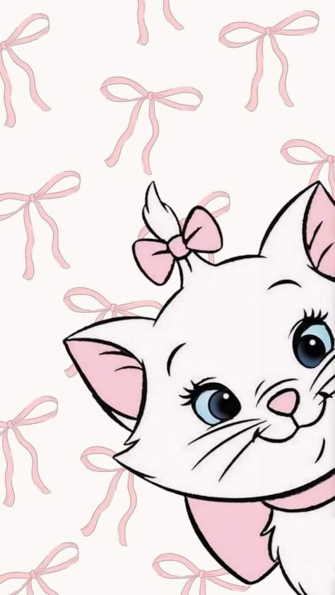 Marie Phone Wallpaper, Cat Marie Wallpapers, Marie Wallpaper Disney, Marie Cat Aesthetic, Marie Aristocats Wallpaper, Marie Cat Wallpapers, Aristocats Wallpaper, Pink Cat Wallpaper, Marie Aesthetic