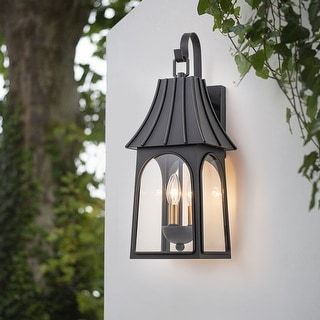 3-Light Outdoor Umbrella Dimmable Matte Exterior Lantern Wall Sconce Light - Bed Bath & Beyond - 39939508 Exterior Lights Farmhouse, French Country Exterior Lighting, Carriage Lights Exterior, Back Porch Lights, Cottage Outdoor Lighting, Outdoor Farmhouse Lighting, Porch Lights, Garden Walls, Modern Lanterns