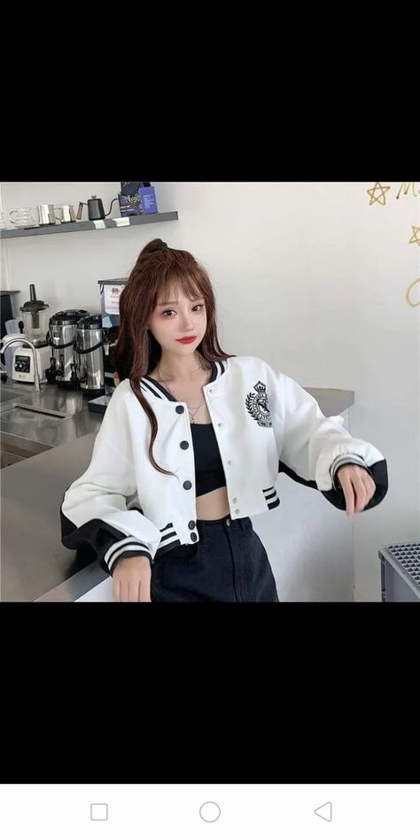 Korean Coat, Baseball Jacket Women, Varsity Jacket Women, Y2k Crop Top, Casual Outwear, Baseball Women, Long Sleeve Casual, Daily Fashion, Jacket Outfits