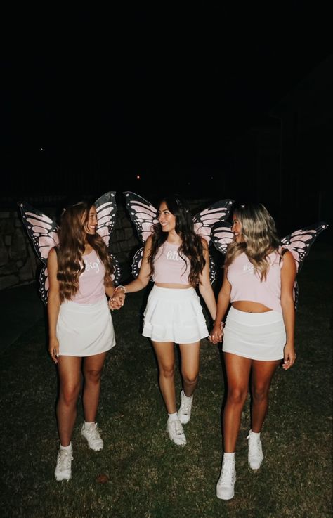 Butterfly Halloween Costume, Sorority Row, Sorority Themes, Trio Costumes, Big Little Basket, Cute Group Halloween Costumes, Sorority Events, Big Lil, Sorority Big Little