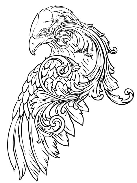 Raven Tattoo Outline, Eagle Tattoo Stencil, Filigree Outline, Eagle Stencil, Eagle Sketch, Chicanas Tattoo, Abstract Tattoo Ideas, Filigree Tattoo, Eagle Drawing