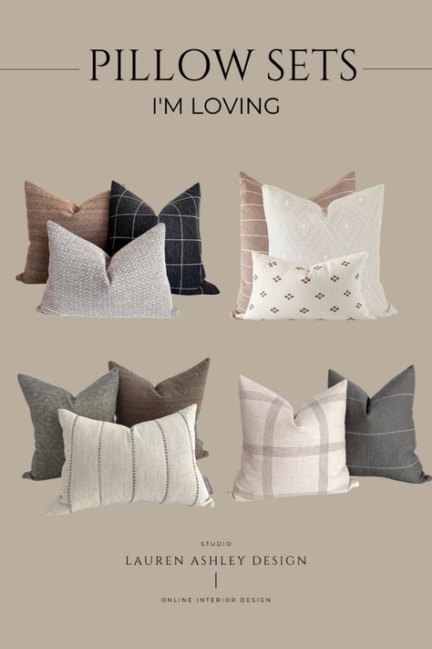 Studio Mcgee Style, Light Brown Couch, Taupe Couch, Couch Pillow Arrangement, Mcgee Style, Mcgee Living Room, Studio Mcgee Living Room, Light Gray Couch, Pillow Combinations