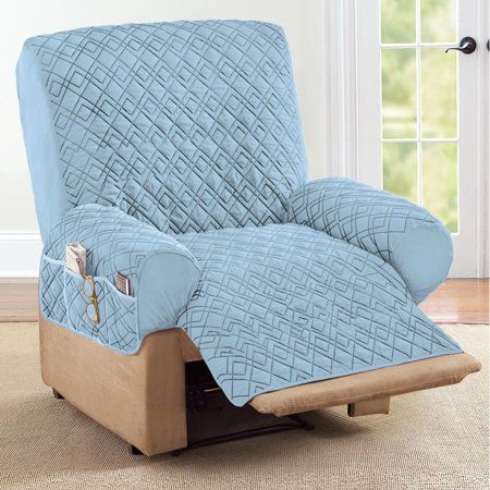 Collections Etc Diamond-Shape Quilted Stretch Recliner Cover with Storage Pockets (BLUE) Small Recliners, Recliner Chair Covers, Recliner Cover, Recliner Slipcover, Old Sofa, Collections Etc, Box Cushion, Wing Chair, Furniture Protectors