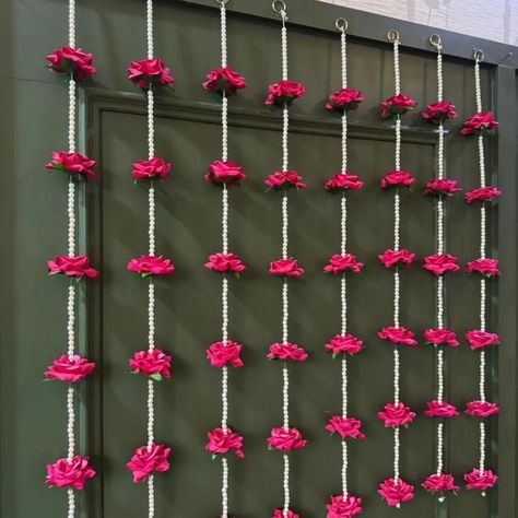 *Velvet Rose Pearl Hanging* Size 5 Feet Pack of 6 @1080+$ Colors can be Customized according to your choice #diwali #diwalidecorations #diwalivibes✨ #festival #diwalidecor #hangings #rosehanging #decorative #rangoli #candles #diwaligifts #diwalihampers Wall Flower Decoration, Velvet Rose, Rose Garland, Diwali Gifts, Foam Flowers, Festive Decor, Diy Curtains, Diwali Decorations, Hanging Curtains