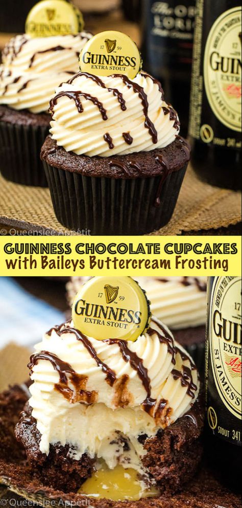 Guinness Chocolate Cupcakes with Baileys Buttercream Frosting ~ Recipe Baileys Buttercream, Baileys Cupcakes, Guinness Cupcakes, Frost Cupcakes, Boozy Cupcakes, Guinness Chocolate, Hot Chocolate Fudge, Baileys Recipes, Boozy Desserts