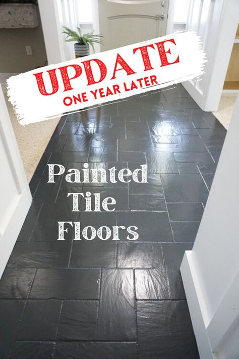 Painting And Stenciling Tile Floors, Update White Tile Floor, Slate Floor Renovation, Slate Grey Tile Bathroom, How To Paint Ceramic Tile Floor Bathroom, Ceramic Tile Floor Makeover, Painted Tile Floor Stencil Patterns, Painting Tile Floor Black, Painting Stone Floor Tile