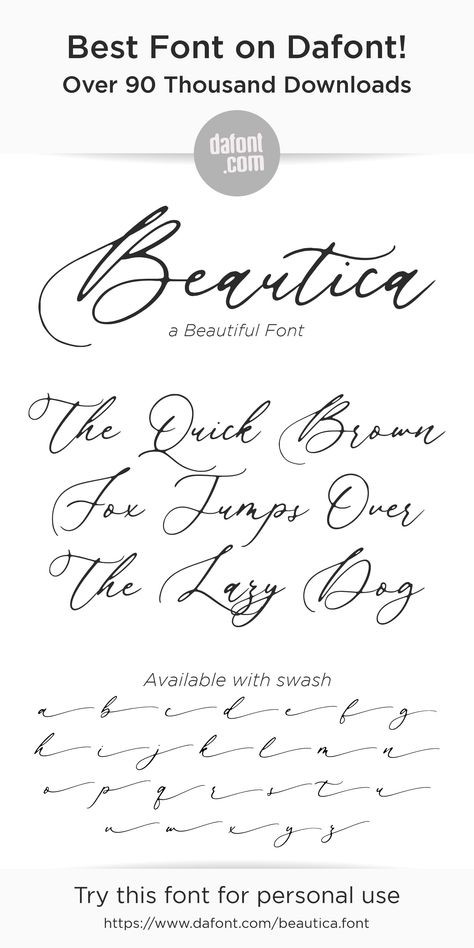 Try this font for your personal use. Suitable for making wedding invitations, t-shirts, social media branding or just used to express words above the background.  https://www.dafont.com/beautica.font  #dafont #freefont #freebies #free #downloads #bestfont Dafont Wedding Fonts, Best Dafont Fonts, Baby Shower Fonts, Dafont Fonts, Making Wedding Invitations, Media Branding, Great Fonts, Beautiful Calligraphy, Wedding Fonts