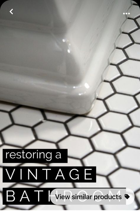 Classic Black And White Bathroom, Vintage Black And White Bathroom, Black And White Vintage Bathroom, Vintage Bathroom Floor, Black And White Bathroom Floor, Historic Bathroom, Black And White Tiles Bathroom, 1920s Bungalow, Vintage Bathroom Tile