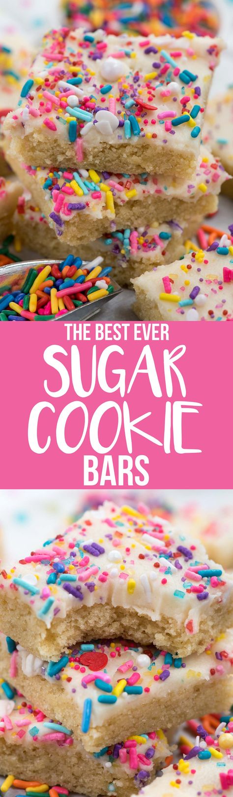 These are the BEST EVER Sugar Cookie Bars recipe! They're soft and tender and chewy and covered with the best buttercream sugar cookie frosting EVER. This recipe is easy and fast and who doesn't love a sugar cookie bar?? Sugar Cookie Bar, Sugar Cookie Bars Recipe, Sugar Cookie Bar Recipe, Best Sugar Cookie, Sugar Cookie Cakes, Best Buttercream, Sugar Cookie Bars, Dessert Bar Recipe, Cookie Bar