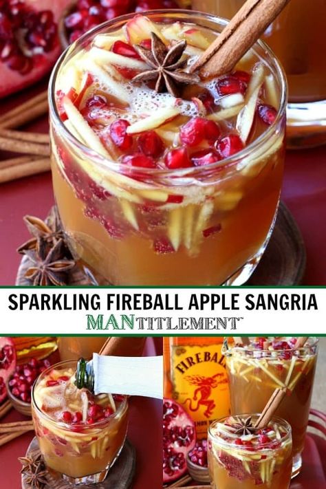 Fireball Whiskey Drinks, Sparkling Apple Cider Sangria, Fall Sangria Recipes, Sparkling Apple Cider, Christmas Drinks Alcohol Recipes, Apple Sangria, Cider Sangria, Apple Cider Sangria, Apple Cider Cocktail