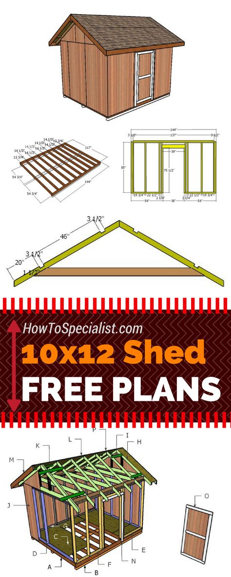 Learn how to build a 10x12 shed with my free and step by step plans! Just follow the free 10x12 shed plans if you want to build a garden storage shed with minimum effort and costs! howtospecialist.com #diy #shed Restauration Hardware, 10x12 Shed, 10x12 Shed Plans, Diy Storage Shed Plans, Build A Garden, Diy Storage Shed, Wood Shed Plans, Build Your Own Shed, Shed Construction