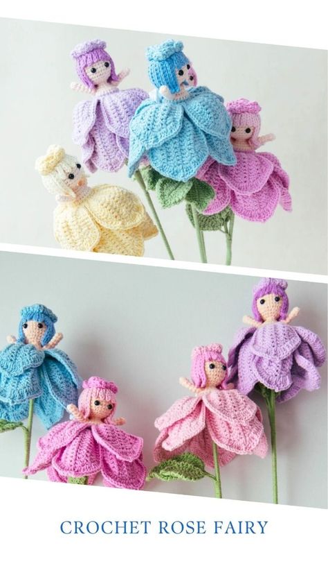 Crochet Rose Fairy - Easy and Cute Free Pattern Crochet Rose Fairy Free Pattern, Wedding Crochet Ideas, Flower Doll Crochet, Knitting Gloves Pattern, Crochet Flower Bouquet, Doll Patterns Free, Rose Fairy, Crochet Fairy, Womens Crochet Patterns