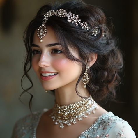 Indian Bridal Hairstyles – 20 Stunning Wedding Hairstyles - Hair Guru Indian Reception Bridal Hairstyles, Bride Mehndi Hairstyle, Indian Mehndi Hairstyles, Punjabi Wedding Hairstyles Updo, Hairstyle On Lehenga For Bride, Hairstyles For Bridal Lehenga, Bridal Hair Dupatta, Desi Bride Hairstyles, Hairstyle For Veil