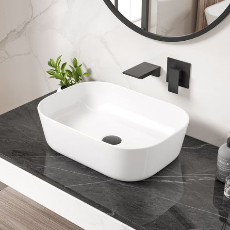 Modern Minimalist Fashion, White Vessel Sink, Rectangular Vessel Sink, Rectangular Sink Bathroom, Modern Bathroom Sink, Vessel Bathroom Sink, Plumbing Bathroom, Vessel Sink Bathroom, Bathroom Countertops