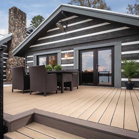 Trex Deck Colors, Composite Decking Colors, Dark Grey Houses, Composite Decking Designs, Trex Composite Decking, Composite Wood Deck, Decking Options, Online Landscape Design, Deck Colors